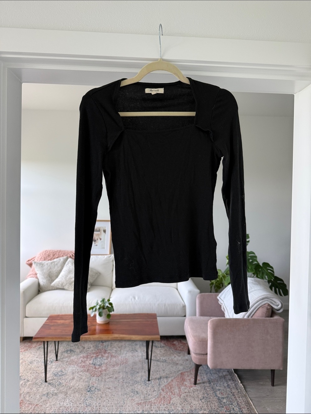Madewell Black Long-Sleeve Square-Neck Top - Picture 3 of 3